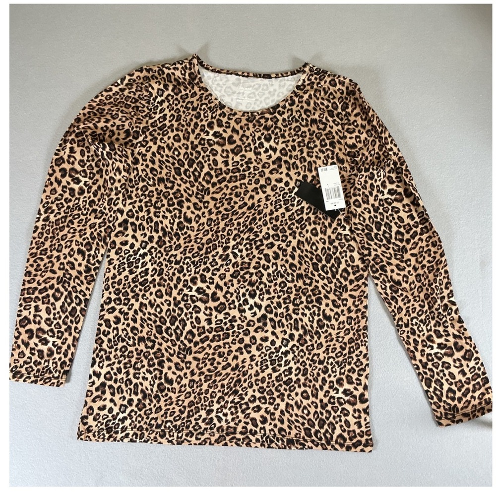 Premise Studio‎ Leopard Print Top Women Size L Stretch Animal Core